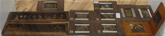 A set of eight Victorian Jones magic lantern slides, A warning tale of gin drinking, leading to crime and death,